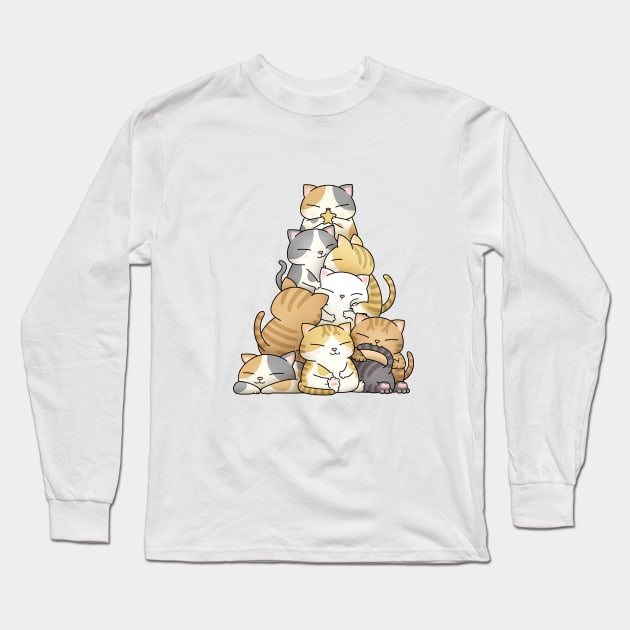 Chubby Cat Christmas Tree (White) Long Sleeve T-Shirt by Takeda_Art